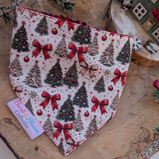 The Mistletoe & Bows Reversible Dog Bandana.